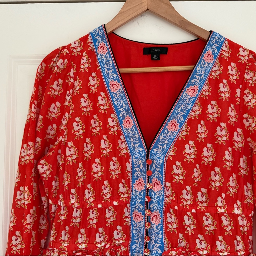 J. Crew Block Print Button Front Tiered MIDI Dress Size 10 - Picture 3 of 9